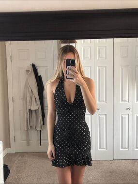 Black Polka Dot Halter Mini Dress